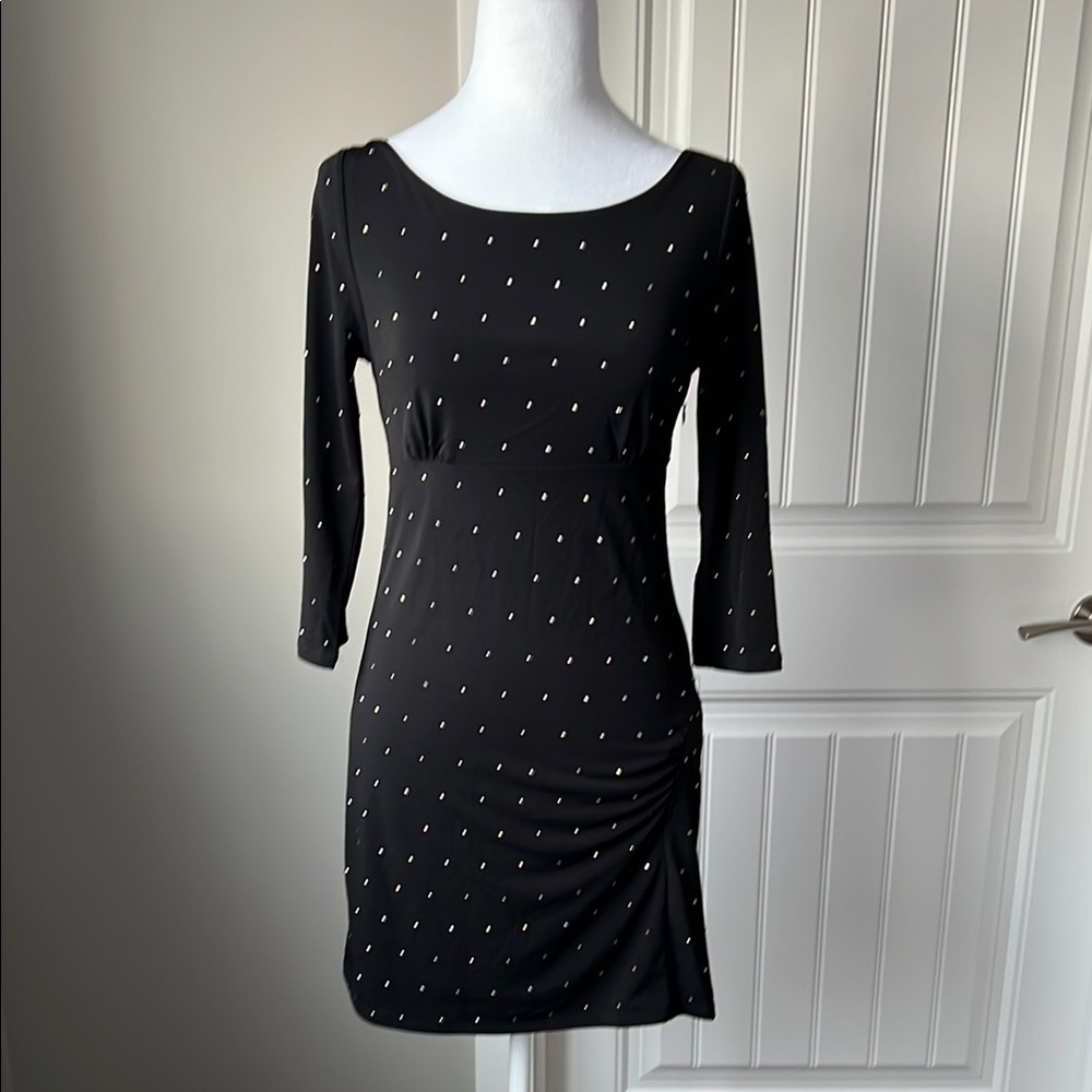 Embellished Black Mini Dress w/ 3/4 sleeves